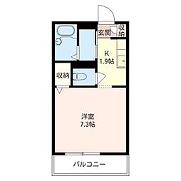 リバーサイド 1Kの間取図画像