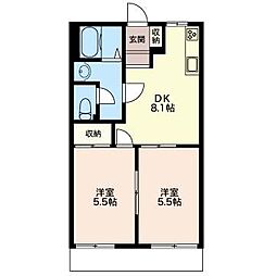 サングリーンゆりの木 2DKの間取図画像