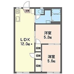メゾンホワイトルーク 2LDKの間取図画像