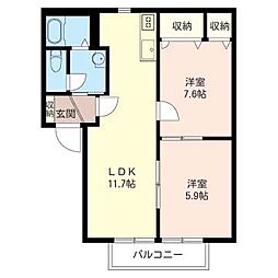 グランドミールA 2LDKの間取図画像