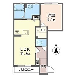 フェアリーテイル 1LDKの間取図画像