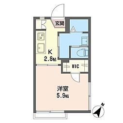 ウハラハイツA 1Kの間取図画像