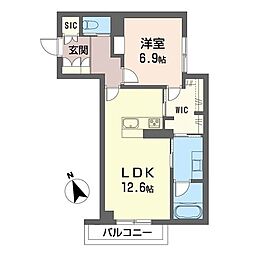 クオリスタ天神町 1LDKの間取図画像