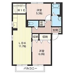 メゾン・ド・パステルF 2LDKの間取図画像