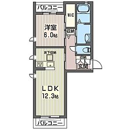 プラタナス元今泉A 1LDKの間取図画像
