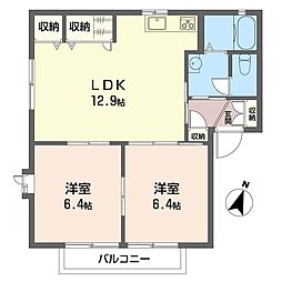 コーポ・ワセイB 2LDKの間取図画像