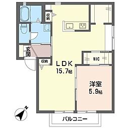 カーサ卯の花A 1LDKの間取図画像