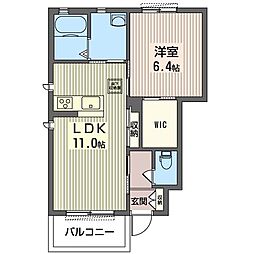エバーグリーンE棟 1LDKの間取図画像