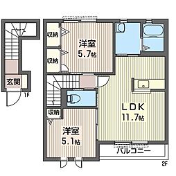 プリンスコーポD 2LDKの間取図画像