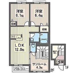 ビューフォレストB 2LDKの間取図画像