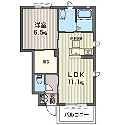 レジデンスラソB 1LDKの間取図画像