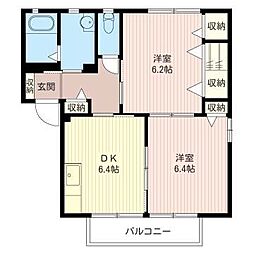 メゾンフレーズD 2DKの間取図画像