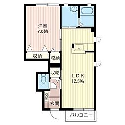 グリーン・ヴィラF 1LDKの間取図画像