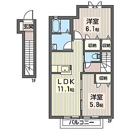 セピアコートB 2LDKの間取図画像