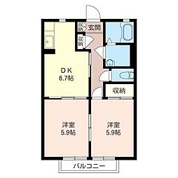ドリームハウスA 2DKの間取図画像