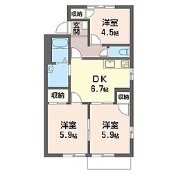 サンモール・学園 3DKの間取図画像