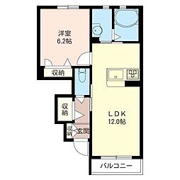 プレミアスA 1LDKの間取図画像