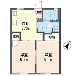 ティーズコートC 2DKの間取図画像