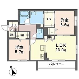 ルミオーブ 2LDKの間取図画像