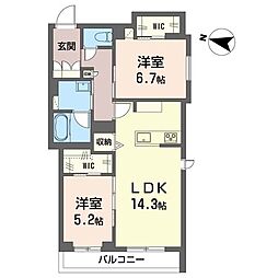 クロシェット ボヌール 2LDKの間取図画像