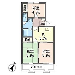 第5押田ハイツ 3Kの間取図画像