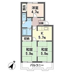 第5押田ハイツ 3Kの間取図画像