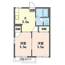 カーサビアンカB 2Kの間取図画像