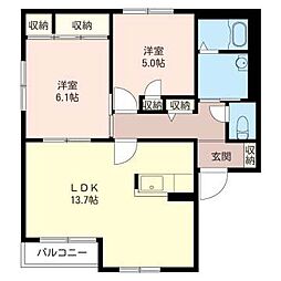 ジュネス中野2 2LDKの間取図画像