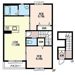 グリュック 2LDKの間取図画像