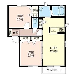 ミルティーユ壱番館 2LDKの間取図画像