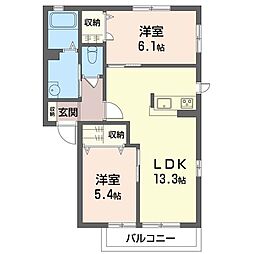 メゾンドゥフルール 2LDKの間取図画像