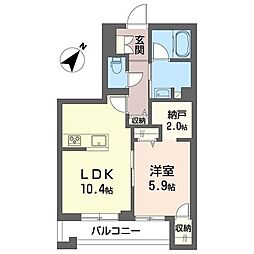 アリエス茅ヶ崎 1LDKの間取図画像