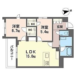 メリア調布 2LDKの間取図画像