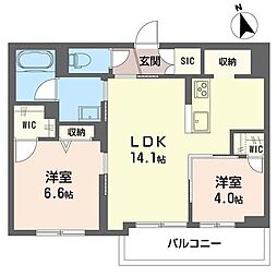 ベルクレール 2LDKの間取図画像