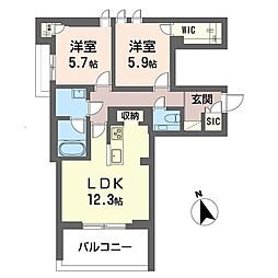 ベルクレール 2LDKの間取図画像
