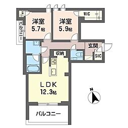 ベルクレール 2LDKの間取図画像
