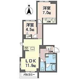 ベルクール 2LDKの間取図画像