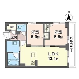 ベルクール 2LDKの間取図画像