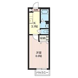 グランレーヴ 1Kの間取図画像