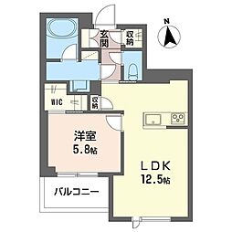 アルフラット 1LDKの間取図画像