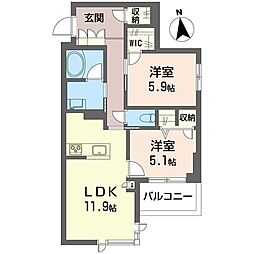 アルフラット 2LDKの間取図画像