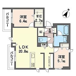 シャーメゾンステージ浦和 2LDKの間取図画像