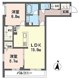 ラパン リュネール 2LDKの間取図画像
