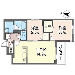 カーサ コローレ 2LDKの間取図画像