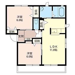 ソレアードE 2LDKの間取図画像