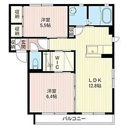 ヴィラクオレールB 2LDKの間取図画像