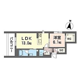 リッツ・リン 00106 1階1LDKの間取り