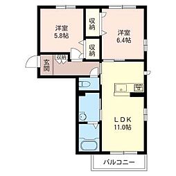 サンラベンダー 2LDKの間取図画像