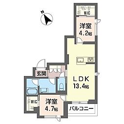 ザ プライム 今泉 2LDKの間取図画像