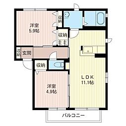 コージーコートB 2LDKの間取図画像